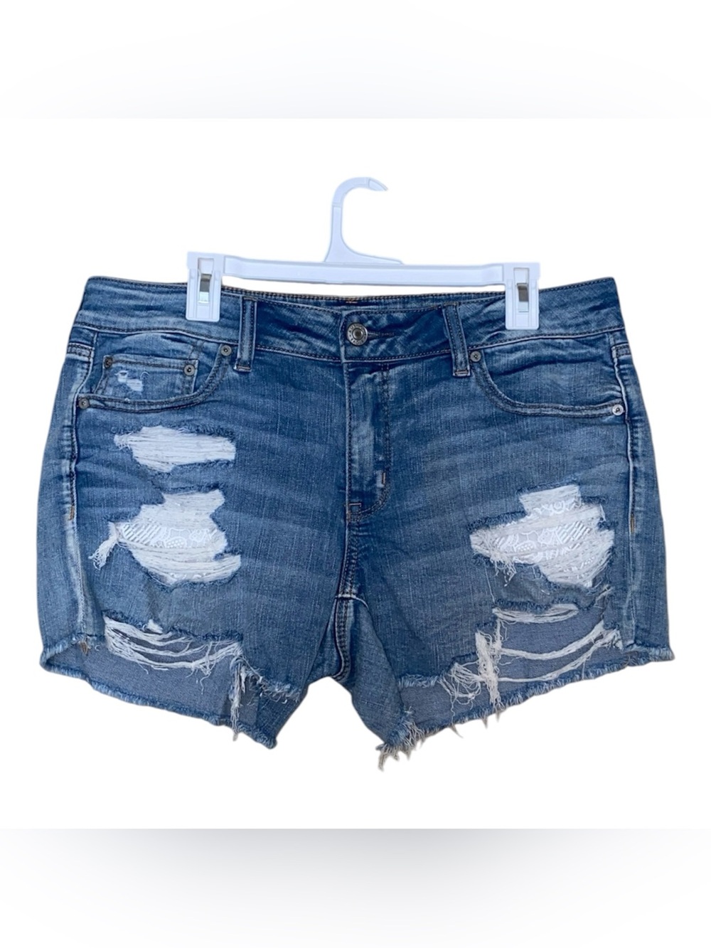 American Eagle Outfitters Ripped Denim Jean Shorts - Blue midi size 12